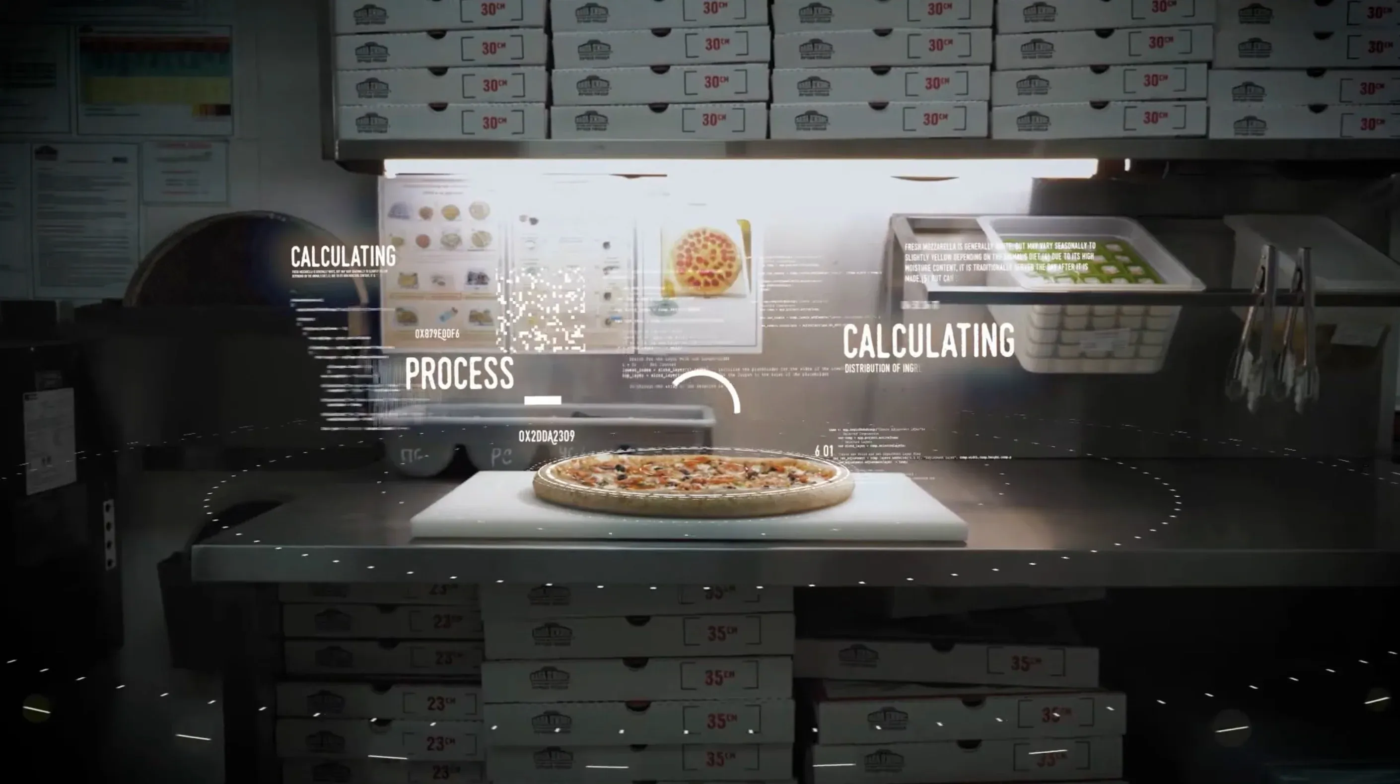 Анализ пиццы. Кадр из видеоролика